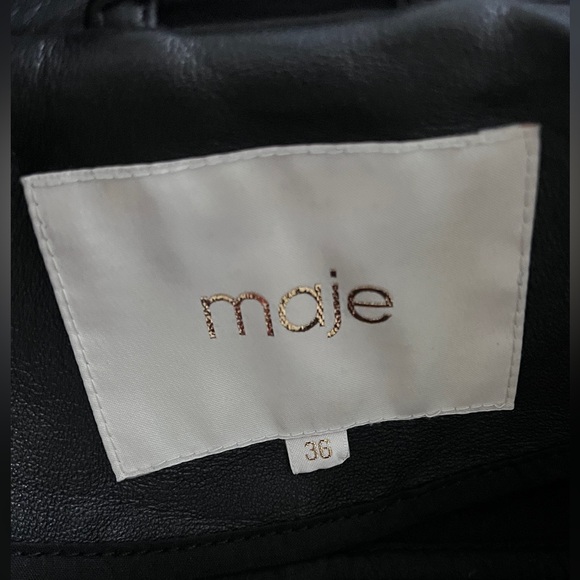 Maje Black Leather Ruffled Jacket - Picture 11 of 11